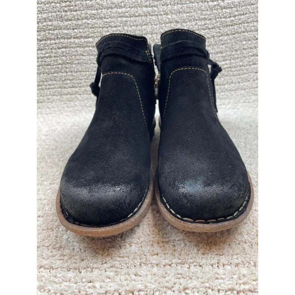 BORN Women's 6 Wynter Black Distressed Suede Leather Comfort Booties BR0017409